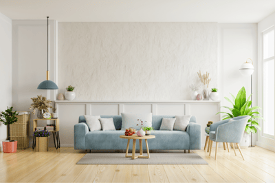 Modernly furnished living room of a holiday apartment.