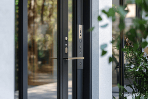 Haustür mit modernem Türschloss mit Zahlencode