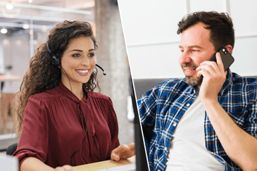A service employee is on the phone with a host.